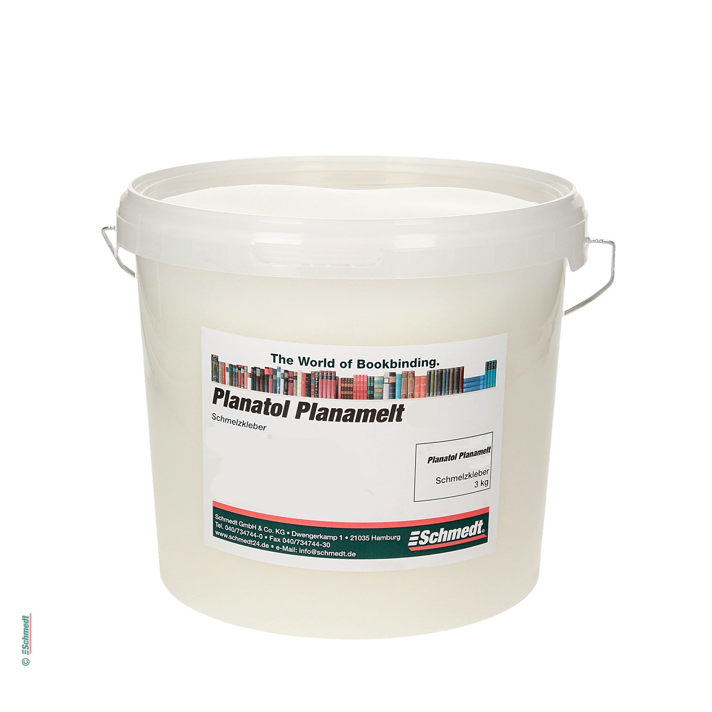 Planamelt HSP - hotmelt glue - Contents Bucket / 3 kgs - suitable for fan-binding books, catalogues, brochures etc. on small fanbinders. Esp...