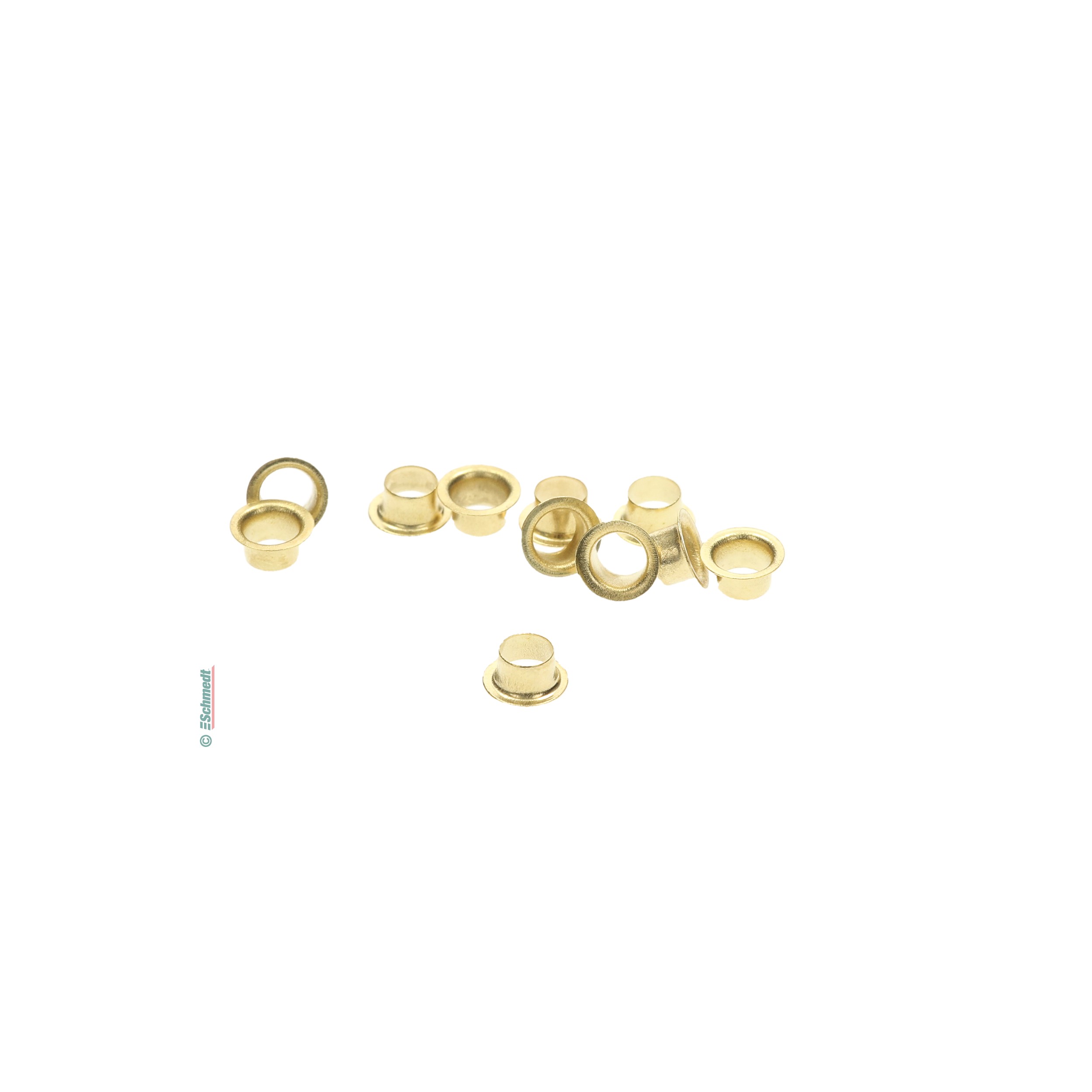 Eyelets made of metal - Type 8E | 8E long - Type 8E long - Colour gold - Sales unit 10,000 pcs - Metal eyelets prevent punched holes from te...