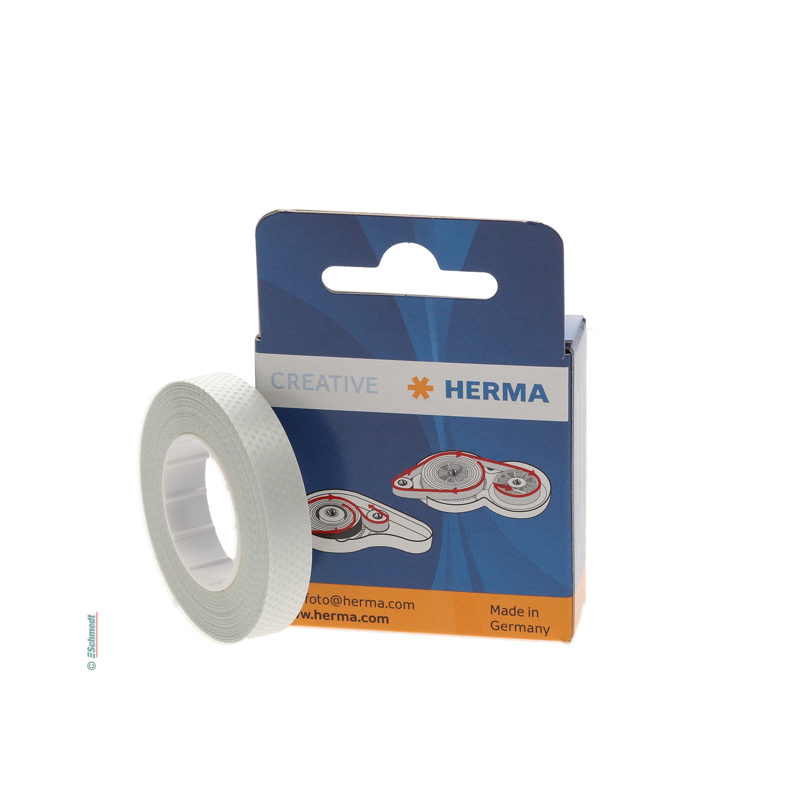 Hermafix transfer - refill roll - spot gumming on roll  - 9 mm x 15 mts - clean fixing of paper, cardboard, plastic film etc.... - image-1