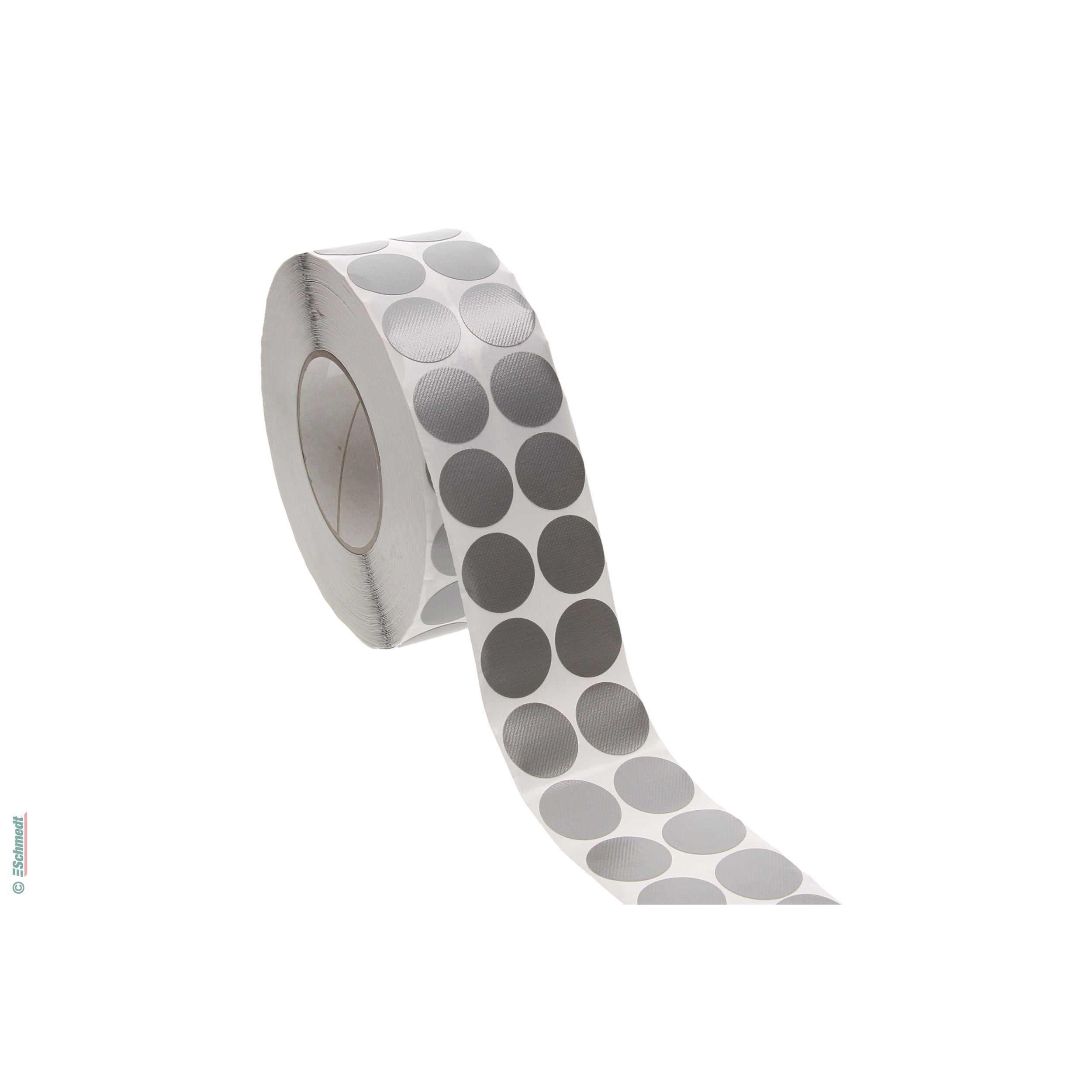One-sided adhesive circles made of cloth - round, grey, on rolls - Ø 30 mm - serve as sealing labels for packagings, boxes, mailings, flyers...